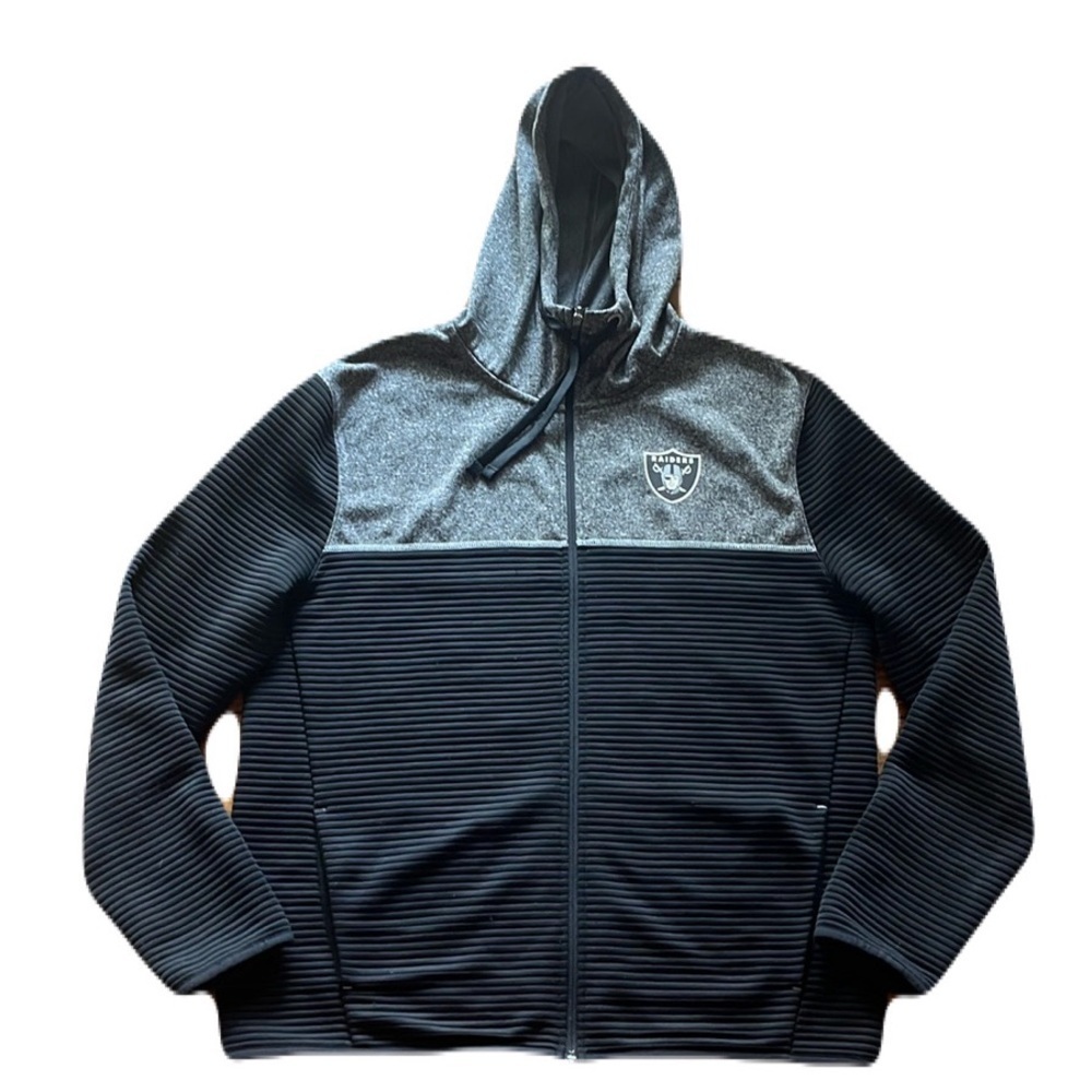 Raiders Black Grey Full Zipper Hoodie Men Size L